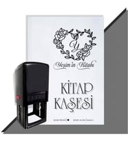Kişiye Özel Kalp Sarmaşık 11 Harfli Otomatik Kitap Kaşesi (Siyah)