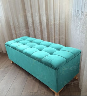 Çizgi Kapitoneli Sandıklı Puf 100 cm Gold Ayak (Turkuaz)