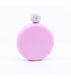 Paslanmaz Çelik Cep Matarası Taşlı Kapak - Pembe (5oz 148 ml) (Metal)