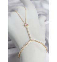 Gold Renk Pirinç Zirkon Taşlı Pembe Kalp Model Şahmeran