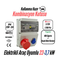 Bemis Kombinasyon Kutusu IP44 (40A Sigorta + Kaçak Akım Korumalı) (Taşınabilir Elektrikli Araç Şarj Cihazları İçin Uygundur) – 5/32A Ön Çıkış + 1/16A Ön Çıkış