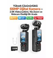 Yüksek Çözünürlüklü 66MP Dijital Kamera 2.5K Video Çekimi, 16x Zoom ve Webcam Özelikli Taşınabilir