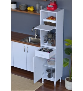 Eliusta Avelin Kapaklı Mini/Midi Fırın Dolabı 50 cm Beyaz Çok Fonksiyonlu 50x163,4x32,5 cm Mutfak Dolabı