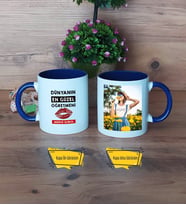 Kadın Öğretmene Hediye Kupa Bardak Lacivert Fotoğraflı Öğretmenler Günü Hediyesi