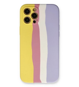 Pilelistore   iPhone 12 Pro Max Kılıf Ebruli Lansman Silikon - Sarı-Mavi