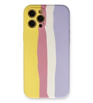 Pilelistore   iPhone 12 Pro Max Kılıf Ebruli Lansman Silikon - Sarı-Mavi