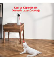 Evcil Hayvan Lazer Oyuncağı - Otomatik Dönen, USB/Pilli, 4 Modlu Kedi Köpek Eğlencesi (Beyaz)