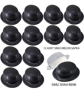 Siyah Renk Simli Melon Yuvarlak Parti Şapkası 12 Adet