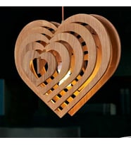 DecArtHuma Modern Tasarım Kalp Modeli Doğal Ahşap MDF 3D Lazer Kesim Rustik Salon Avize