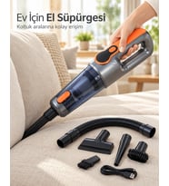 Koltuk Araları ve Masa Üstü Temizlik İçin Çok Başlıklı Taşınabilir El Süpürgesi