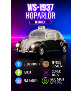 WS-1937 Radyolu Işıklı Nostaljik Volkswagen Araba Bluetooth Hoparlör Fm Aux Tf Destekli Speaker