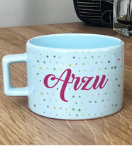 Kişiye Özel İsim Baskılı Hediye Pastel Fincan Doğum Günü Hediyesi (Mavi)