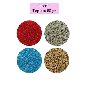 Dökme Cam Kum Boncuk (11/0) 2 mm - 4 Renk - Toplam 80 Gram - BNC404