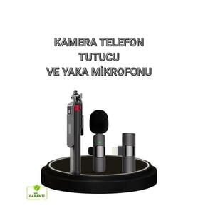 Yüksek Kaliteli Vlog ve Canlı Yayın Seti, Çift Yaka Mikrofonu ve Tripodlu Selfie Çubuğu