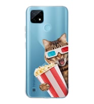 PrintiFy Realme C21  ile Uyumlu 1mm Slim Fit Kedi 1 050b Baskılı Şeffaf  Kılıf