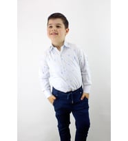 Erkek Çocuk Katlanır Kollu Slim Fit Gömlek Mavi