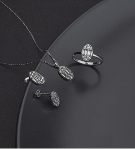 925 Ayar Gümüş Oval Model Trapez Takı Seti