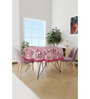 Pembe Pastel Çiçek Desenli Yuvarlak Süet Dertsiz Masa Örtüsü