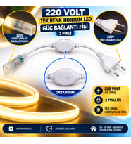 220 V 40x40 Tek Renk Hortum Led Güç Kablosu 2 Pin