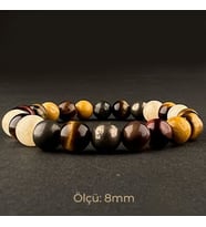 Jasper, Pirit, Sitrin, Kaplan Gözü Doğal Taş Bileklik 8 mm