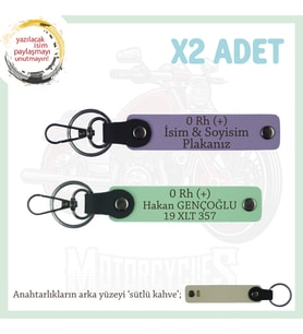 Yol Tutkunları İçin, İsim Plaka ve 0+ Kan Grubuna Kişiselleştirilmiş x2' li Anahtarlık, Mor-Yeşil-SK (Çok Renkli)