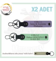 Yol Tutkunları İçin, İsim Plaka ve 0+ Kan Grubuna Kişiselleştirilmiş x2' li Anahtarlık, Mor-Yeşil-SK (Çok Renkli)