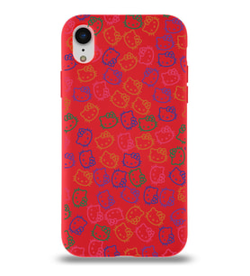 Apple iPhone XR Uyumlu Lansman Kılıf Hello Kitty Tasarımlı İçi Kadife Kapak-Kırmızı (Şeffaf)