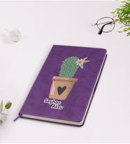 BK Gift Kişiye Özel Kaktüs Tasarımlı Mor Termo Deri Defter Model 6
