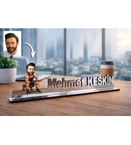 Kişiye Özel Fitness Eğitmeni Karikatürlü 30 cm Ayna Pleksi Masaüstü İsimlik - Öğretmen Hediyesi Öğretmene Özel Hediye