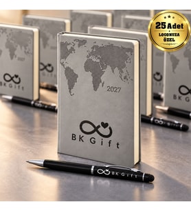Logonuza Özel 25 Adet 378 Termo Deri 2027 Ajanda & Siyah Touch Pen Kalem Seti