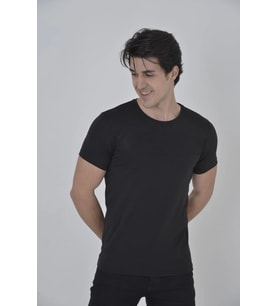 Erkek Gögüs Fileli T-Shirt Kısa Kol Bisiklet Yaka Slimfit Tişört - Siyah