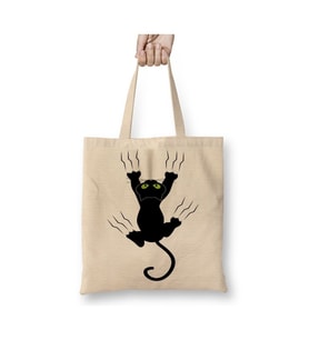 Gato Preto Cat Kedi Beyaz Bez Çanta Uzun Saplı Alışveriş Çantası Plaj Çantası