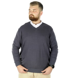 Mode XL Büyük Beden Kazak V Yaka 22206 Füme