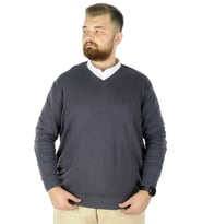 Mode XL Büyük Beden Kazak V Yaka 22206 Füme