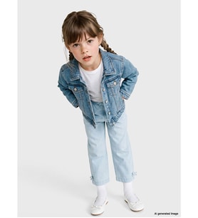 LCW Kids Mavi Fiyonklu Wideleg Kız Çocuk Jean Pantolon