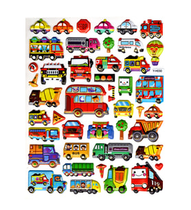 Sticker Kabartmalı Yaldızlı Stiker Çıkartma Etiket (YH030)-19x23 cm- Sevimli Arabalar