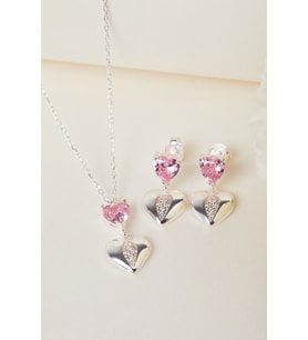 Elika Silver 925 Ayar Gümüş Sallantılı Kalp Kolye ve Küpe Set