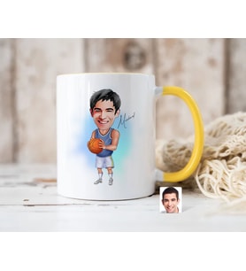 Bk Gift Kişiye Özel Basketbol Karikatürlü Sarı Kupa Bardak-6, Sevgiliye Hediye, Arkadaşa Hediye