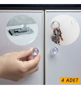 4 Adet Kristal Tasarımlı Çok Amaçlı Yapışkanlı Tutacak Buton