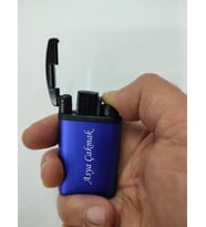 İsme Özel Siyah Turbo jet Pürmüzlü Çakmak Gazlı ( Rüzgarda Sönmez ) (Mavi)