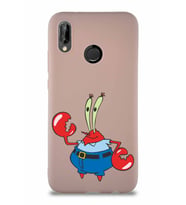 Huawei P20 Lite Soft Premier Kapak Bay Yengeç Tasarımlı Silikon Kılıf - Pudra (Şeffaf)