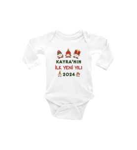 2024 İlk Yeni Yılım Gnomes Baskılı Uzun Kollu Bebek Body Zıbın