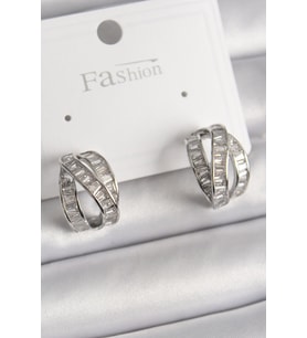 Pirinç Gümüş Renk Zirkon Taşlı Düğüm Halka Model Kadın Küpe 5886 - HPSBYI8454-3526