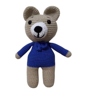 Mavi Papyonlu Sevimli Miniş Ayıcık Uyku Arkadaşı Amigurumi Organik Oyuncak 