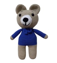 Mavi Papyonlu Sevimli Miniş Ayıcık Uyku Arkadaşı Amigurumi Organik Oyuncak 