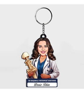 Karikatürlü - Kadın Ortopedi Doktoru İsimli Anahtarlık