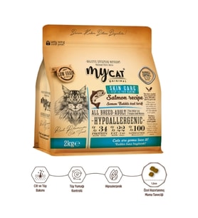 Mycat Az Tahıllı Skin Care Somon Balıklı Yetişkin Kedi Maması 2kg