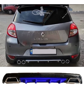 Renault Clio 3 HB Mavi Difüzör Çiftli Kare Egzoz Görünümlü D Tip Difizör