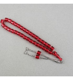 Ateş Kehribar Alpaka Püsküllü Kapsül Kesim 11x11mm Tesbih - Şeffaf Kırmızı