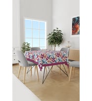 Mor Mavi Çiçekler Desenli Süet Dertsiz Masa Örtüsü